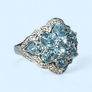 Chuck Clemency STS Blue Topaz & Sterling Silver Cluster Ring